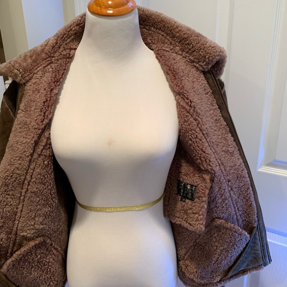 Jacket, Shearling Bomber Jacket, Brown, Size M - image 8